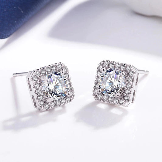925 Sterling Silver Square Crystal Necklace Earrings Bridal Jewelry Set For Women Girls Fashion Jewelry Wholesale