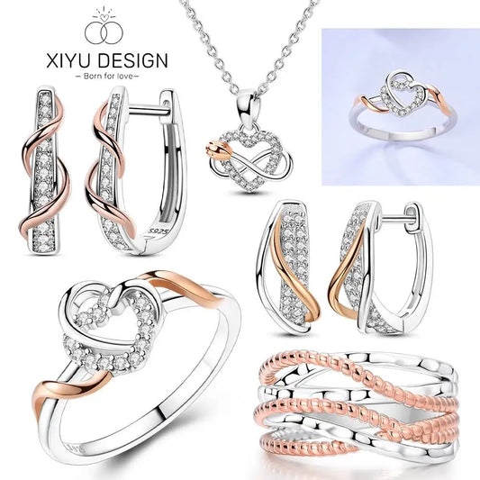 925 Silver Mother's Day Jewelry Rose Gold Double Color Zircon Shining Earrings Bracelets Necklace Original DIY Women Fine Gift